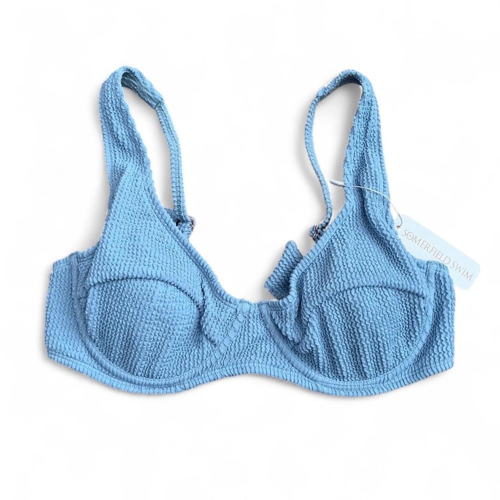 Somerfield Swim Capri Textured Underwire Tie Back Bikini Top Cove Blue Large